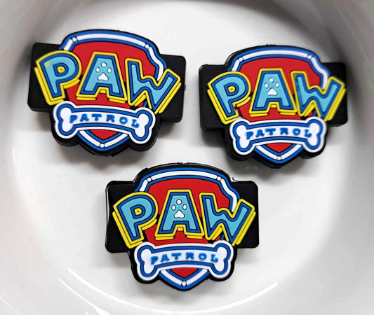 Paw Patrol Logo in Frame: Large Silicone Focal Bead - 0993