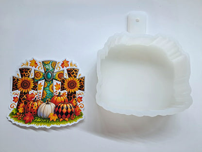 Fall Crosses Sunflowers & Pumpkins Cardstock Silicone Mold, Aroma Bead Molds, Premium Cardstock Images