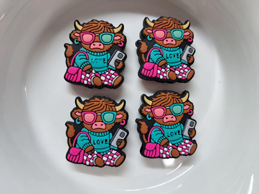Love Brown Highland Girl Cow: With Phone and Sunglasses Silicone Focal Bead