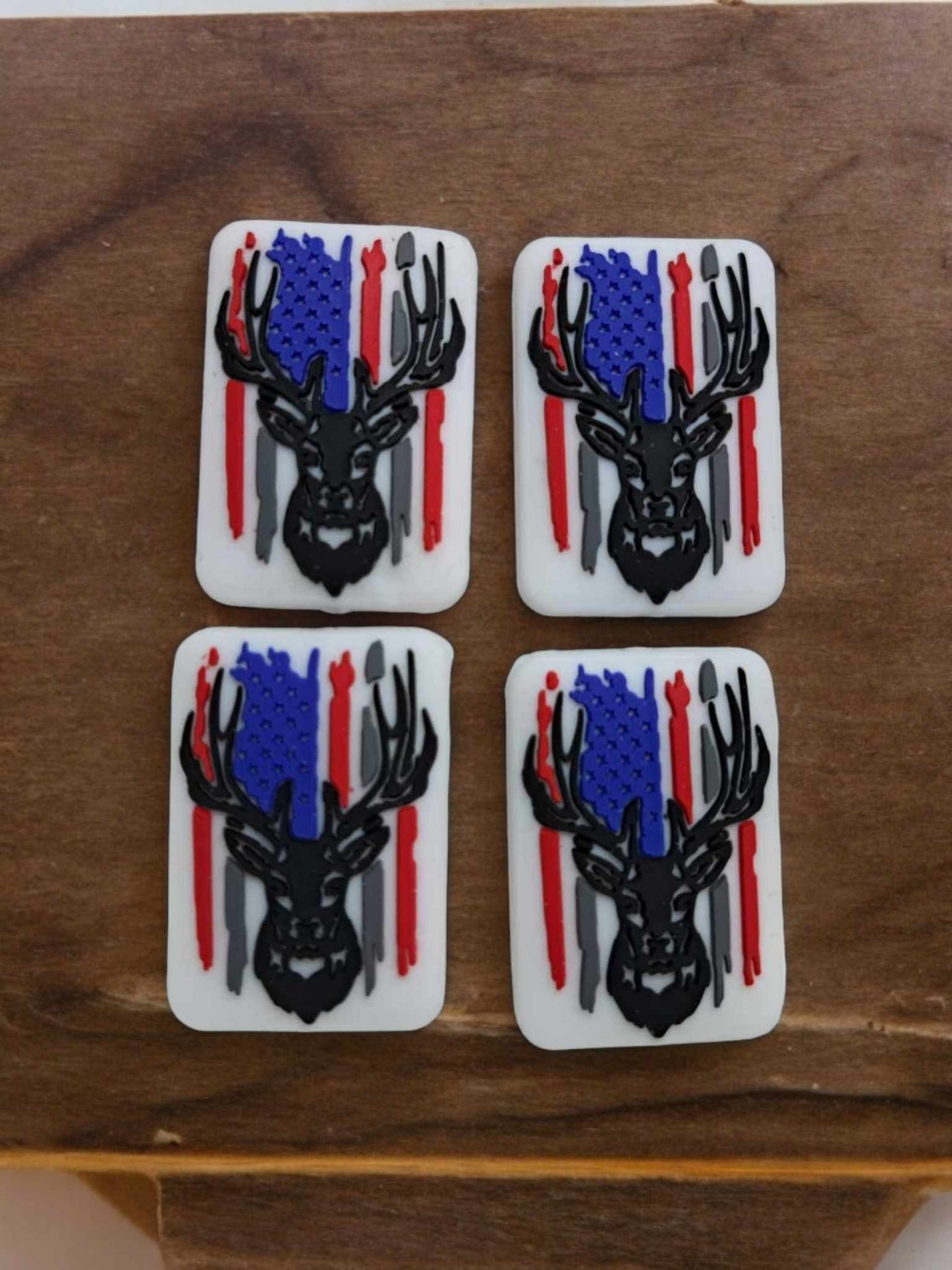 Deer Head with Flag on White Rectangle Silicone Focal Bead - 0894