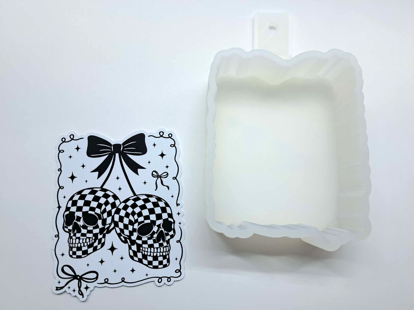Cherry Skulls Coquette Bow Frame Cardstock Silicone Mold, Aroma Bead Molds, Premium Cardstock Images