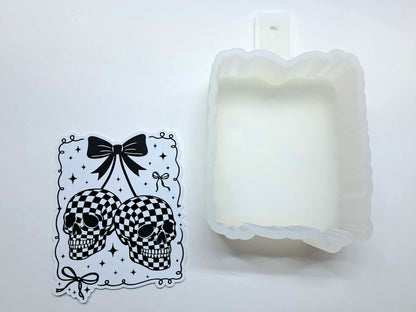 Cherry Skulls Coquette Bow Frame Cardstock Silicone Mold, Aroma Bead Molds, Premium Cardstock Images