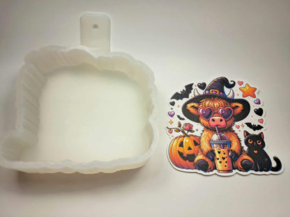 Halloween Witchy Highland Cow Cardstock Silicone Mold, Aroma Bead Molds, Premium Cardstock Images