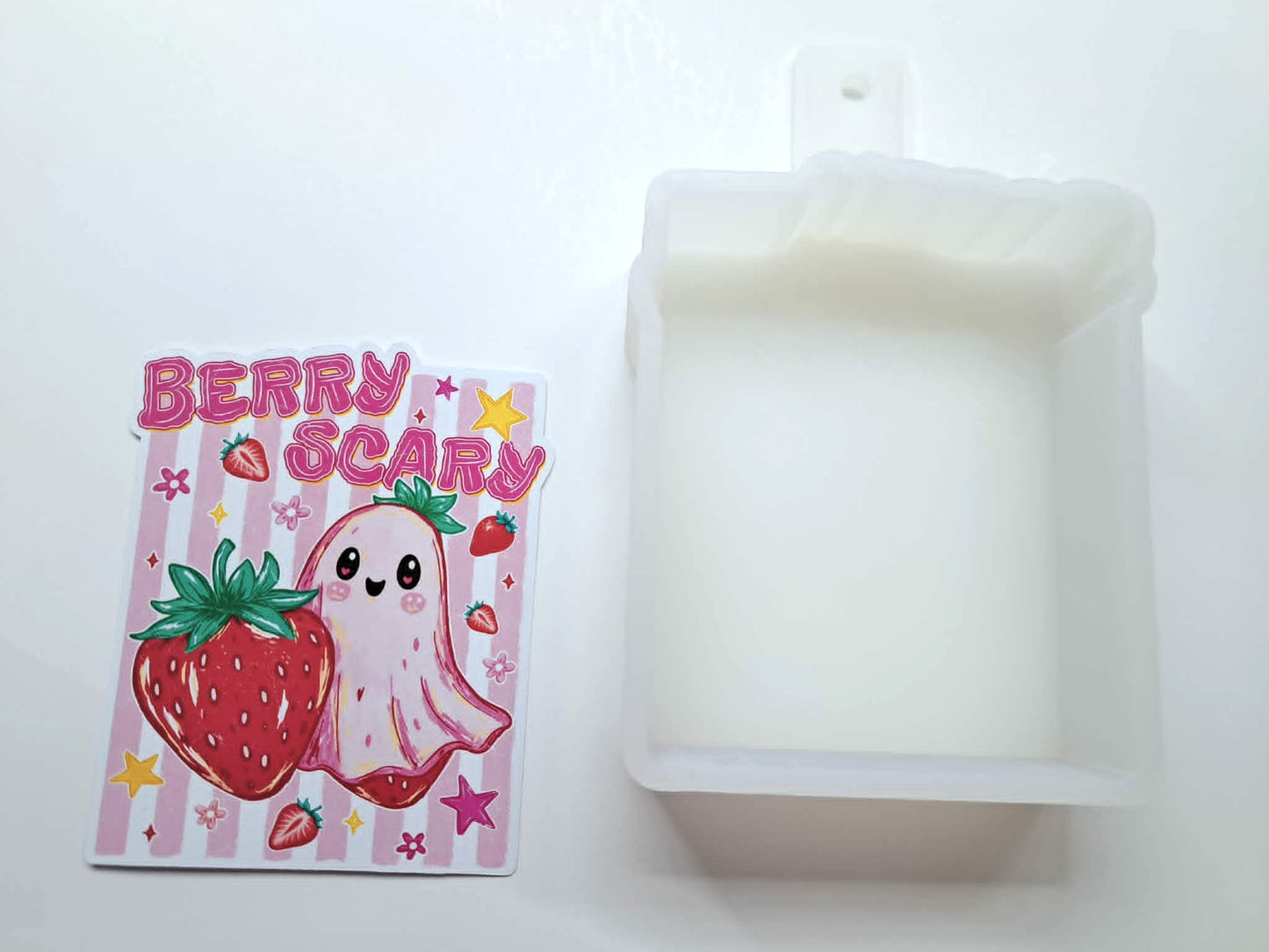 Berry Scary Strawberry Ghost Cardstock Silicone Mold, Aroma Bead Molds, Premium Cardstock Images