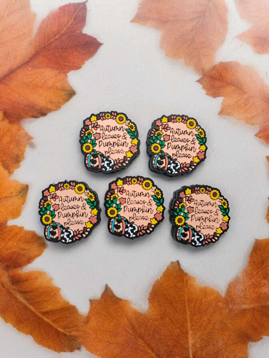 Autumn, Leaves, Pumpkin Please Silicone Focal Bead - 1258
