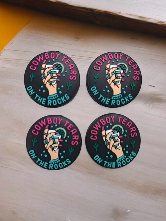 Cowboy Tears on the Rocks: Hand Holding Turquoise Gems Round Silicone Focal Bead - 1256