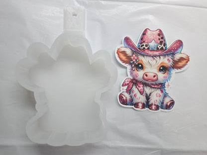 Pretty Pink Highland Cowgirl: White with Pink Cowboy Hat Cardstock Silicone Mold, Aroma Bead Molds, Premium Cardstock Images