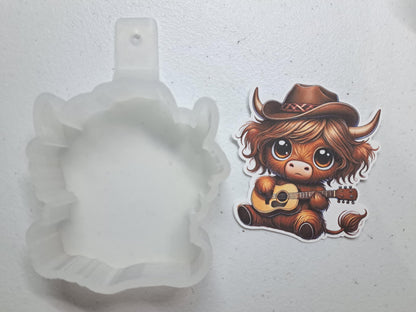 Cow Playing Acoustic Guitar Cardstock Silicone Mold, Aroma Bead Molds, Premium Cardstock Images
