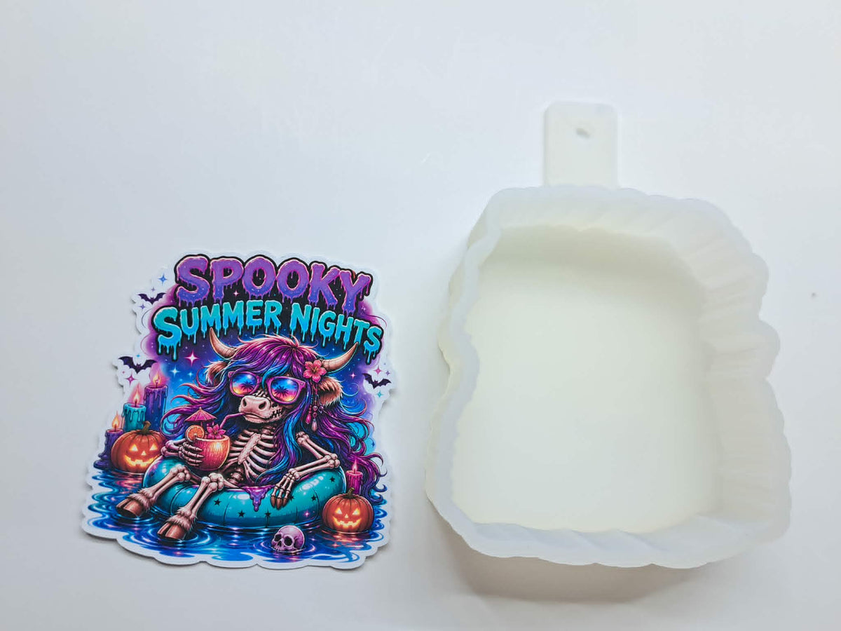 Spooky Summer Nights Cow on Floatie Cardstock Silicone Mold, Aroma Bead Molds, Premium Cardstock Images