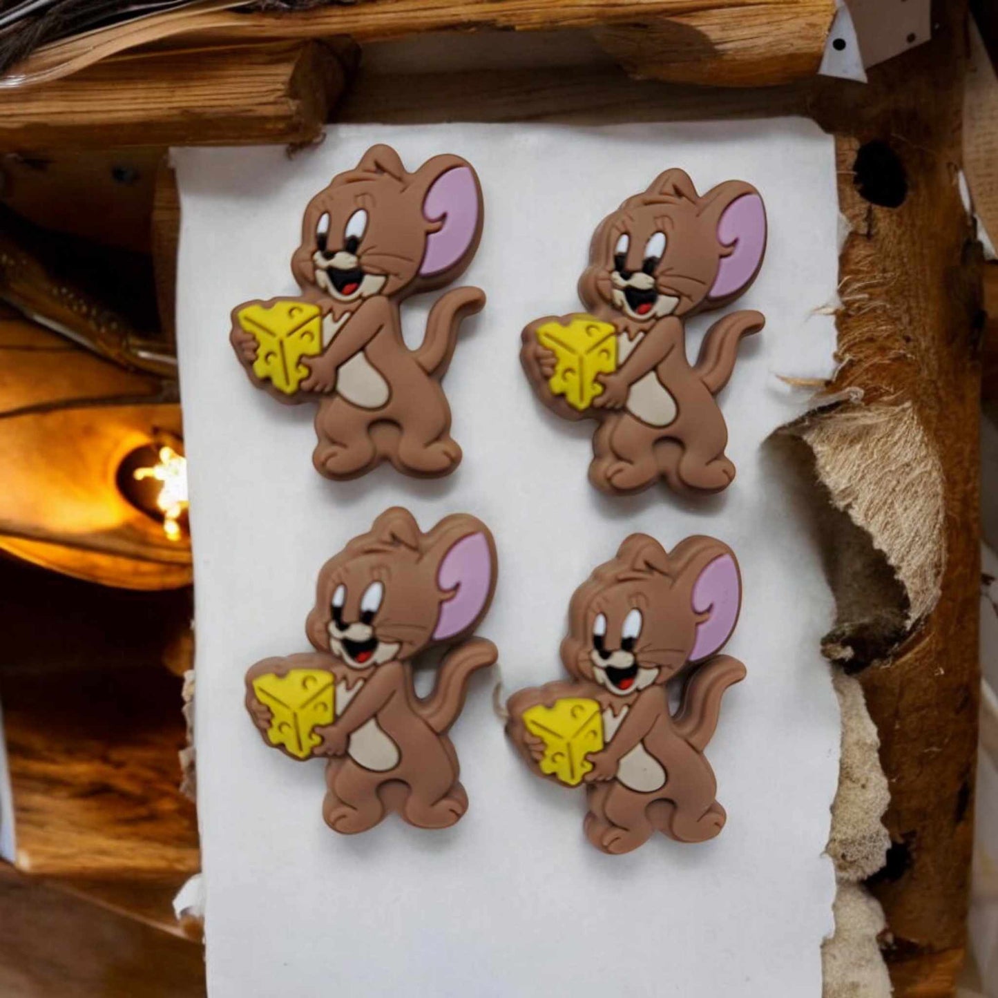 Jerry Mouse With Cheese: Cartoon Silicone Focal Bead