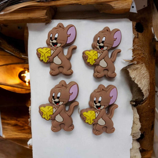Jerry Mouse With Cheese: Cartoon Silicone Focal Bead