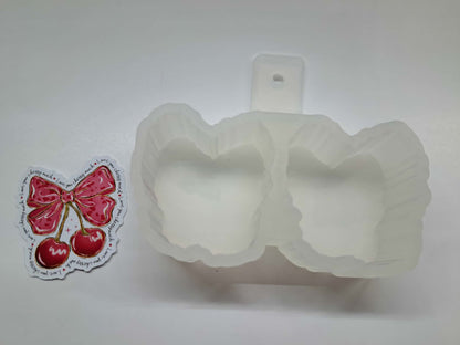 VENT CLIP: Love You Cherry Much Bow Two Cavity Small Vent Clip Size Cardstock Silicone Mold, Aroma Bead Molds, Premium Cardstock Images