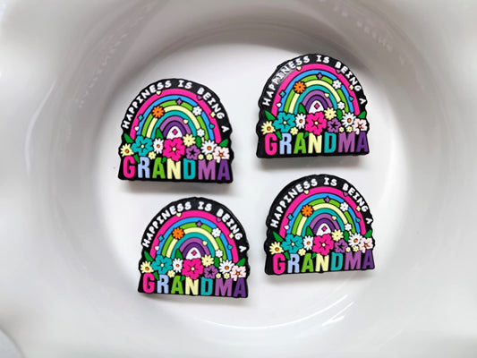 Happiness Is Being A Grandma: Rainbow with Flowers Silicone Focal Bead