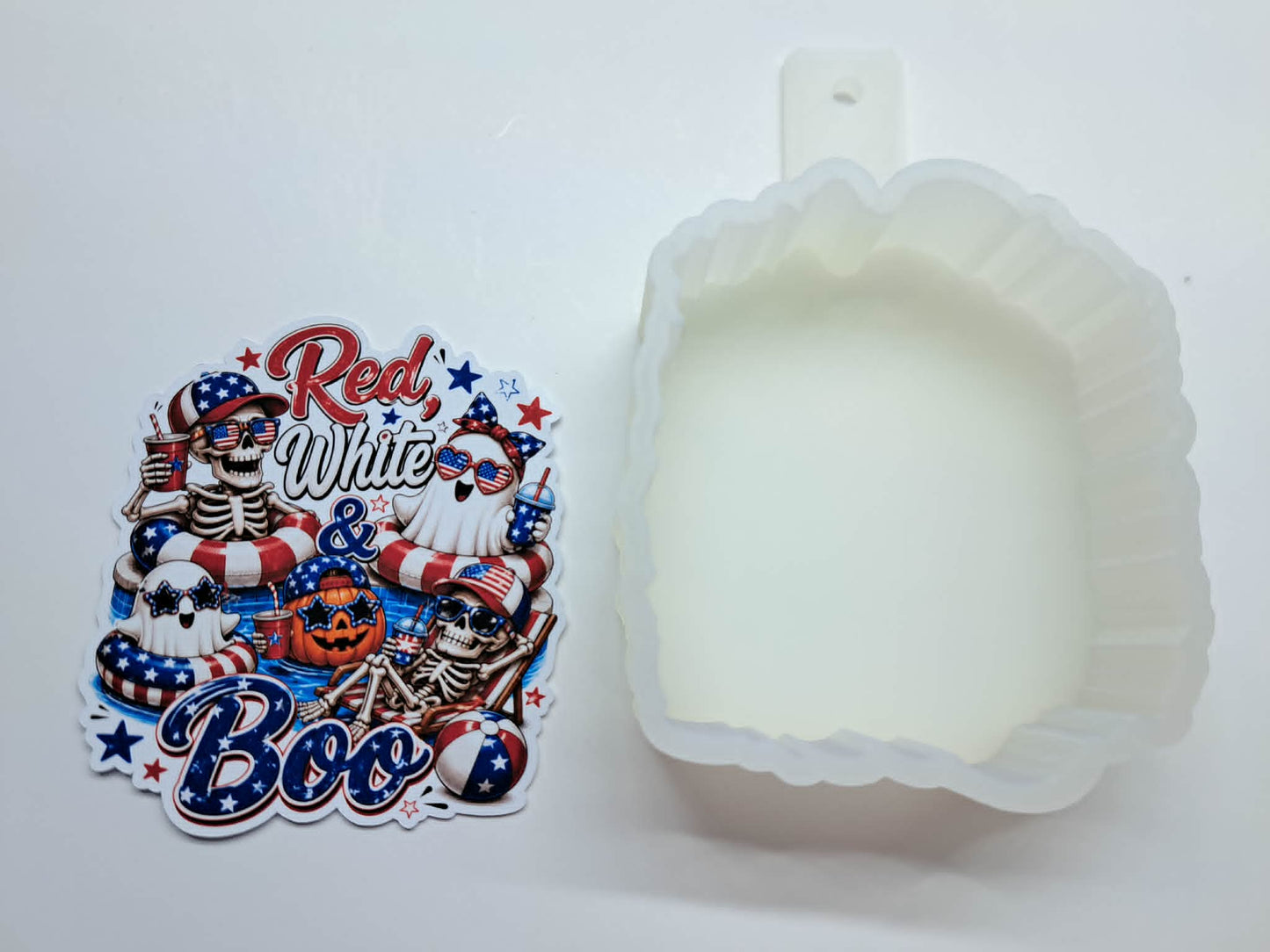 Red White Boo Patriotic Halloween Cardstock Silicone Mold, Aroma Bead Molds, Car Freshies, Premium Cardstock Images