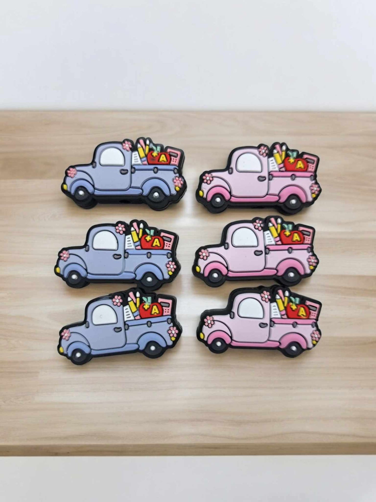 Teacher Truck with Apple, Ruler, Calculator in Back Silicone Focal Bead - 1206