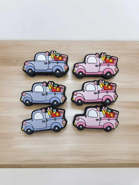 Teacher Truck with Apple, Ruler, Calculator in Back Silicone Focal Bead - 1206