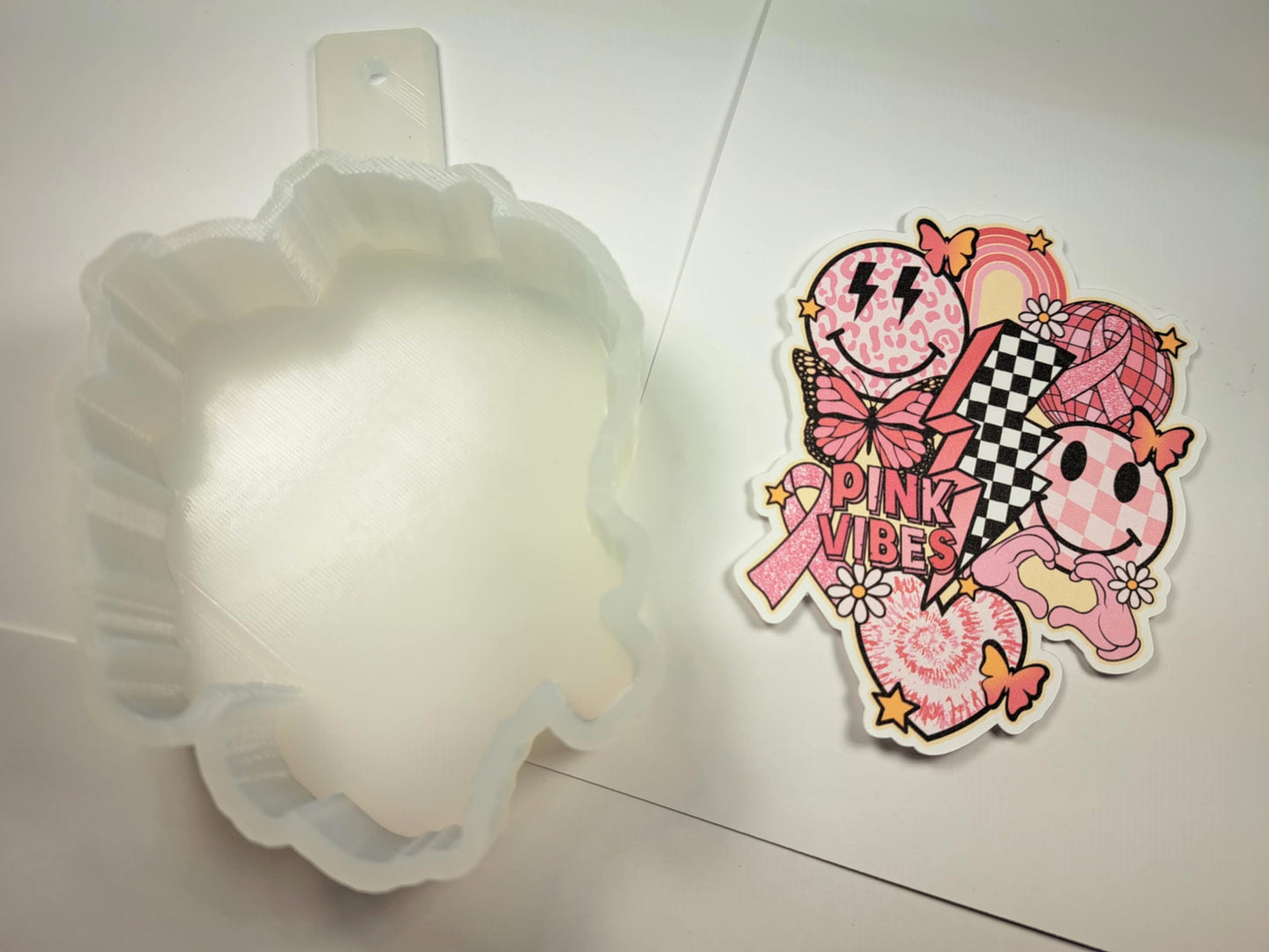 Pink Cancer Collage Retro: Disco Ball, Smiley, Awareness, Leopard Cardstock Silicone Mold, Aroma Bead Molds, Premium Cardstock