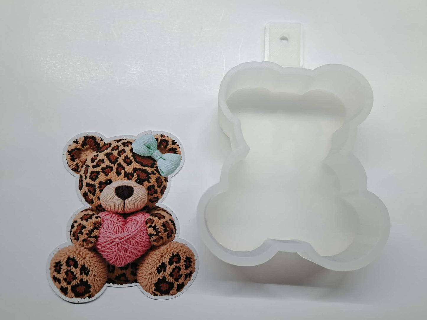 Leopard Print Valentine Bear Cardstock Silicone Mold, Aroma Bead Molds, Premium Cardstock Images