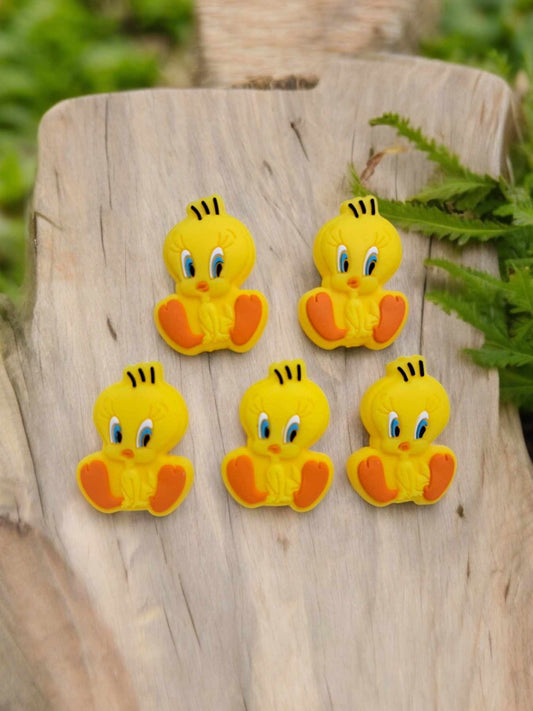 Tweety Bird Sitting Full Body: Cartoon Silicone Focal Bead - 0869