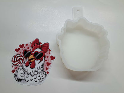 Chicken With Heart Glasses Valentine Cardstock Silicone Mold, Aroma Bead Molds, Premium Cardstock Images