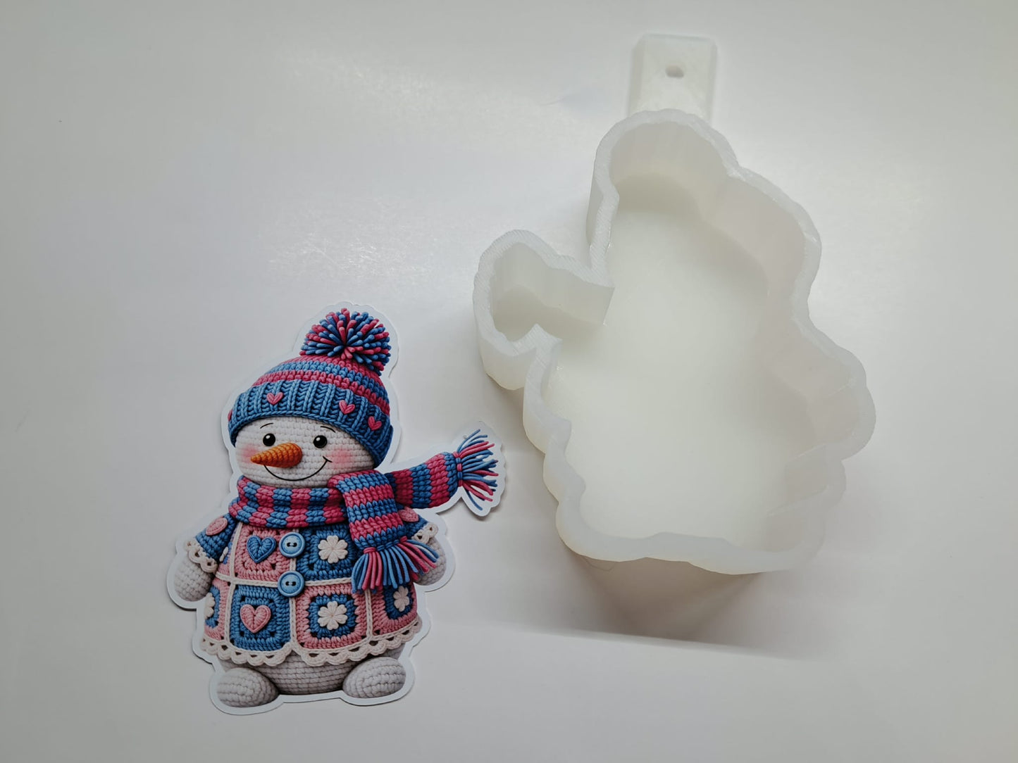 Cute Crochet Style Snowman Cardstock Silicone Mold, Aroma Bead Molds, Car Freshies, Premium Cardstock Images