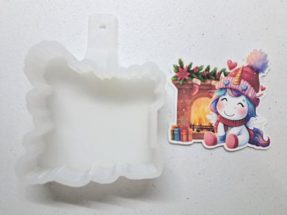 Unicorn By Christmas Fireplace Cardstock Silicone Mold, Aroma Bead Molds, Car Freshies, Premium Cardstock Images
