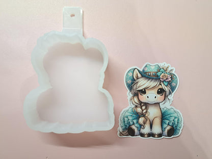 Western Turquoise Pony Girl Cardstock Silicone Mold, Aroma Bead Molds, Premium Cardstock Images