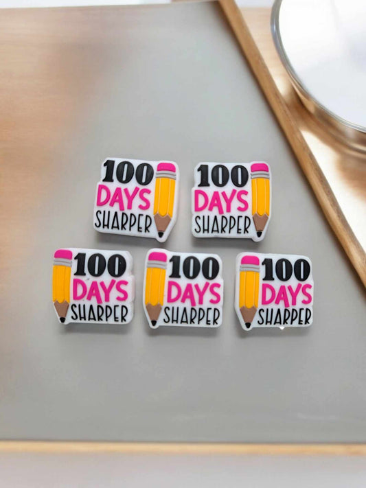 100 Days Sharper with Yellow Pencil Silicone Focal Bead - 0854