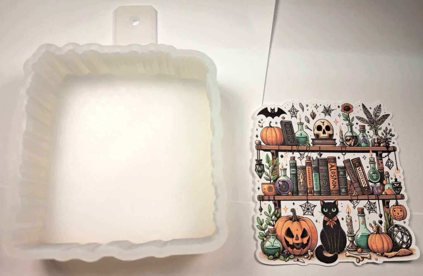 Halloween Bookshelf Cardstock Silicone Mold, Aroma Bead Molds, Car Freshies, Premium Cardstock Images
