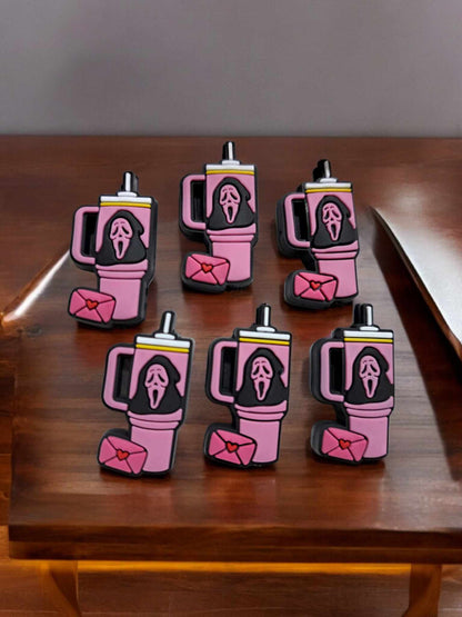 Pink Tumbler Halloween Cup with Killers Silicone Focal Bead - 0797