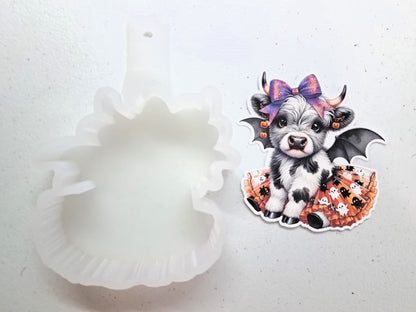 Halloween Highland Cow Ghostly Tutu And Pumpkin Earrings Cardstock Silicone Mold, Aroma Bead Molds, Premium Cardstock Images