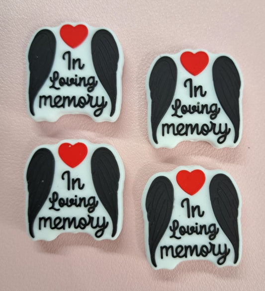 In Loving Memory - Wings with Red Heart Silicone Focal Bead