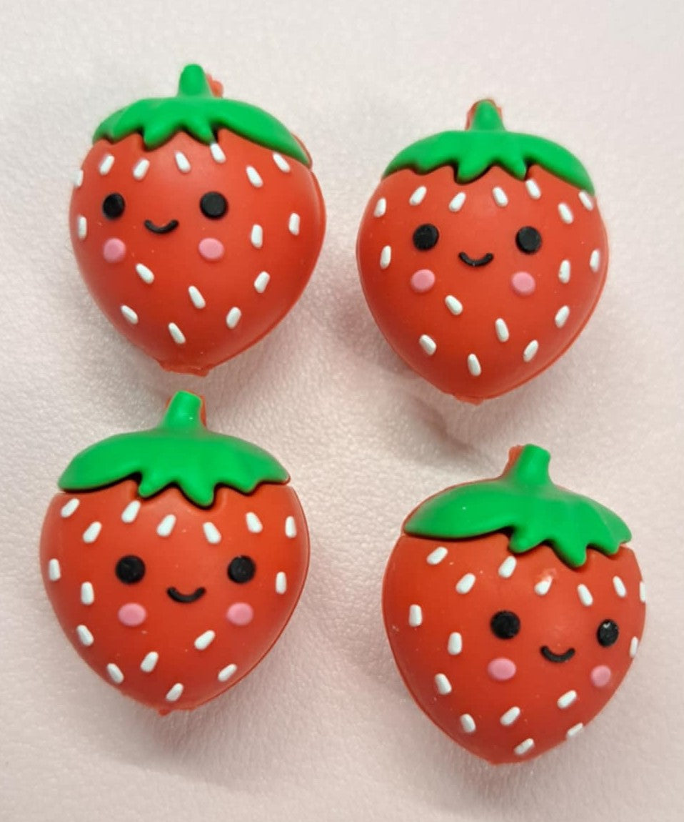 3D - Strawberry with Kawaii Face Silicone Focal Bead