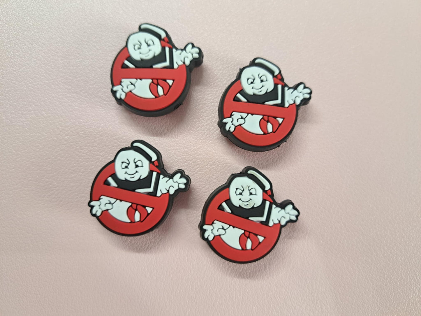Ghostbusters Logo: Red with White Stay Puff Marshmallow Man Silicone Focal Bead
