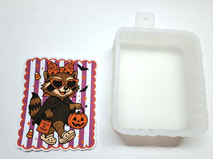 Retro Halloween Raccoon Boy & Girl Cardstock Silicone Mold, Aroma Bead Molds, Car Freshies, Premium Cardstock Images