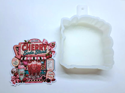 Vintage Soda Shop Cherry Soda Stand Cardstock Silicone Mold, Aroma Bead Molds, Premium Cardstock Images