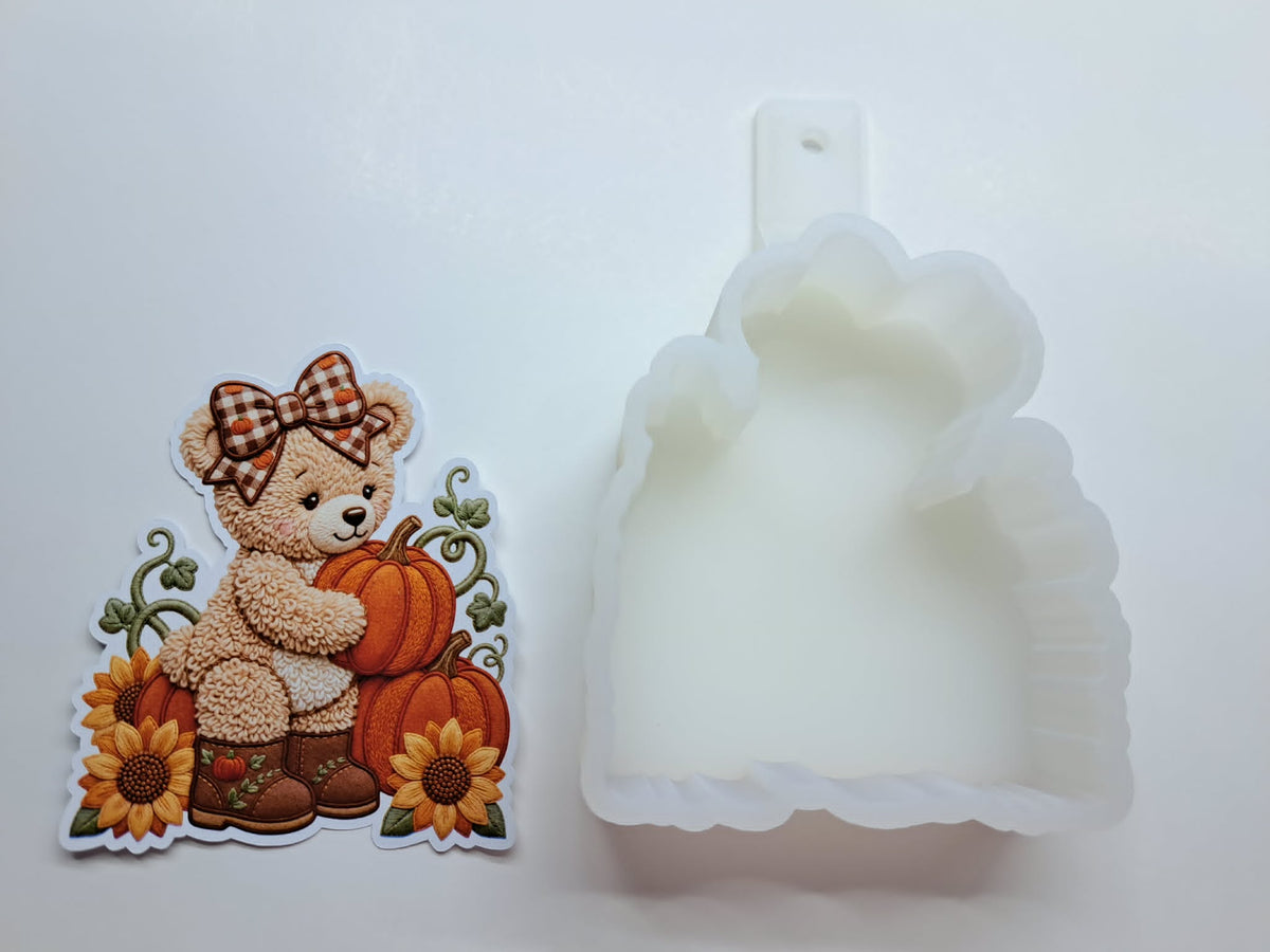 Fall Teddy Bear Boots and Pumpkins Cardstock Silicone Mold, Aroma Bead Molds, Premium Cardstock Images