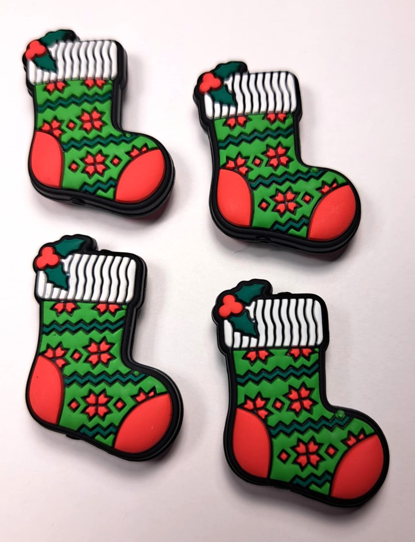 Christmas Green Mistletoe Stocking Silicone Focal Bead