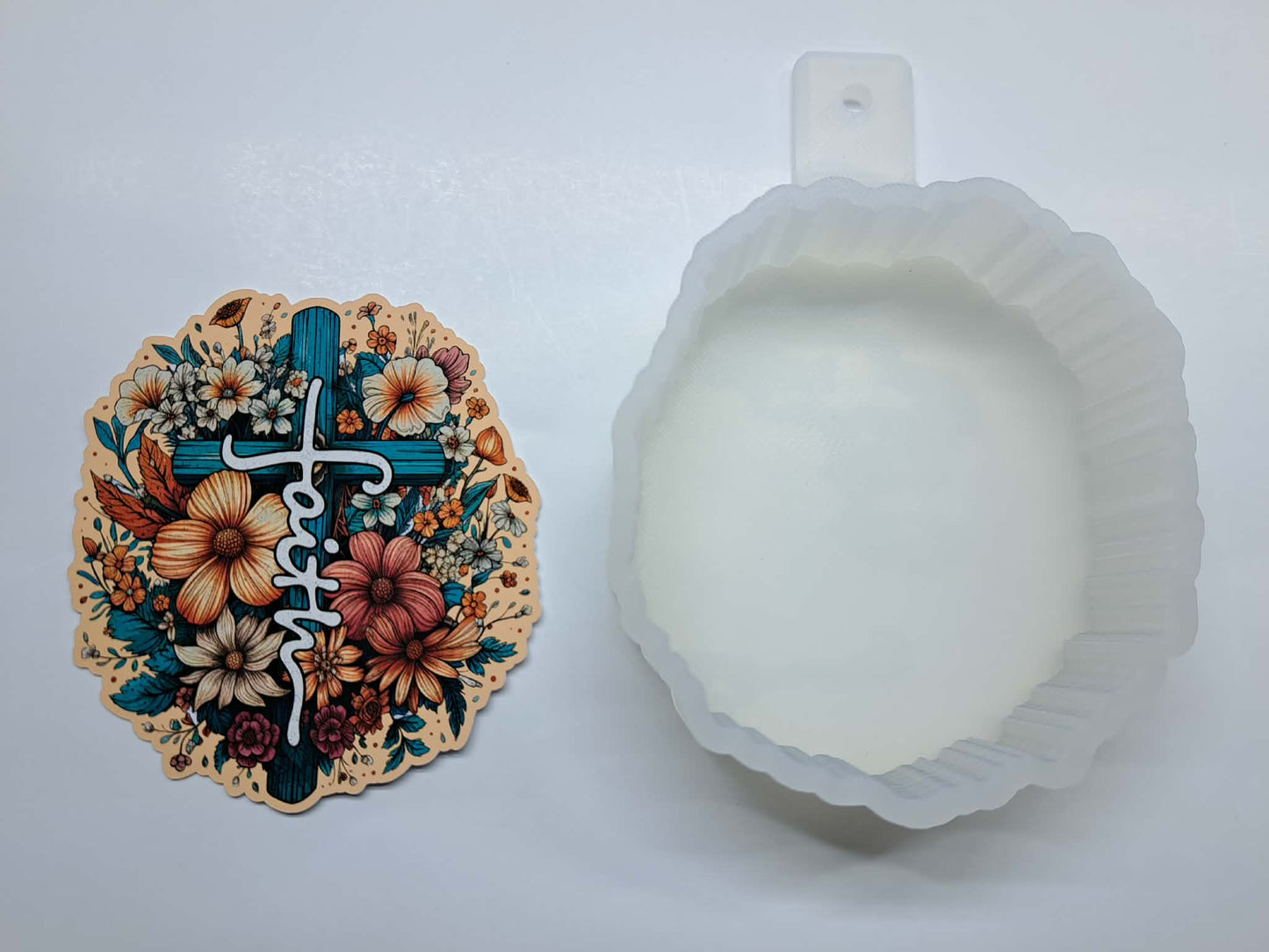 Floral Faith Cross Cardstock Silicone Mold, Aroma Bead Molds, Premium Cardstock Images