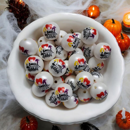 I Smell Children with Sanderson Sisters Hair - 20mm White Acrylic Printed Bubblegum Bead