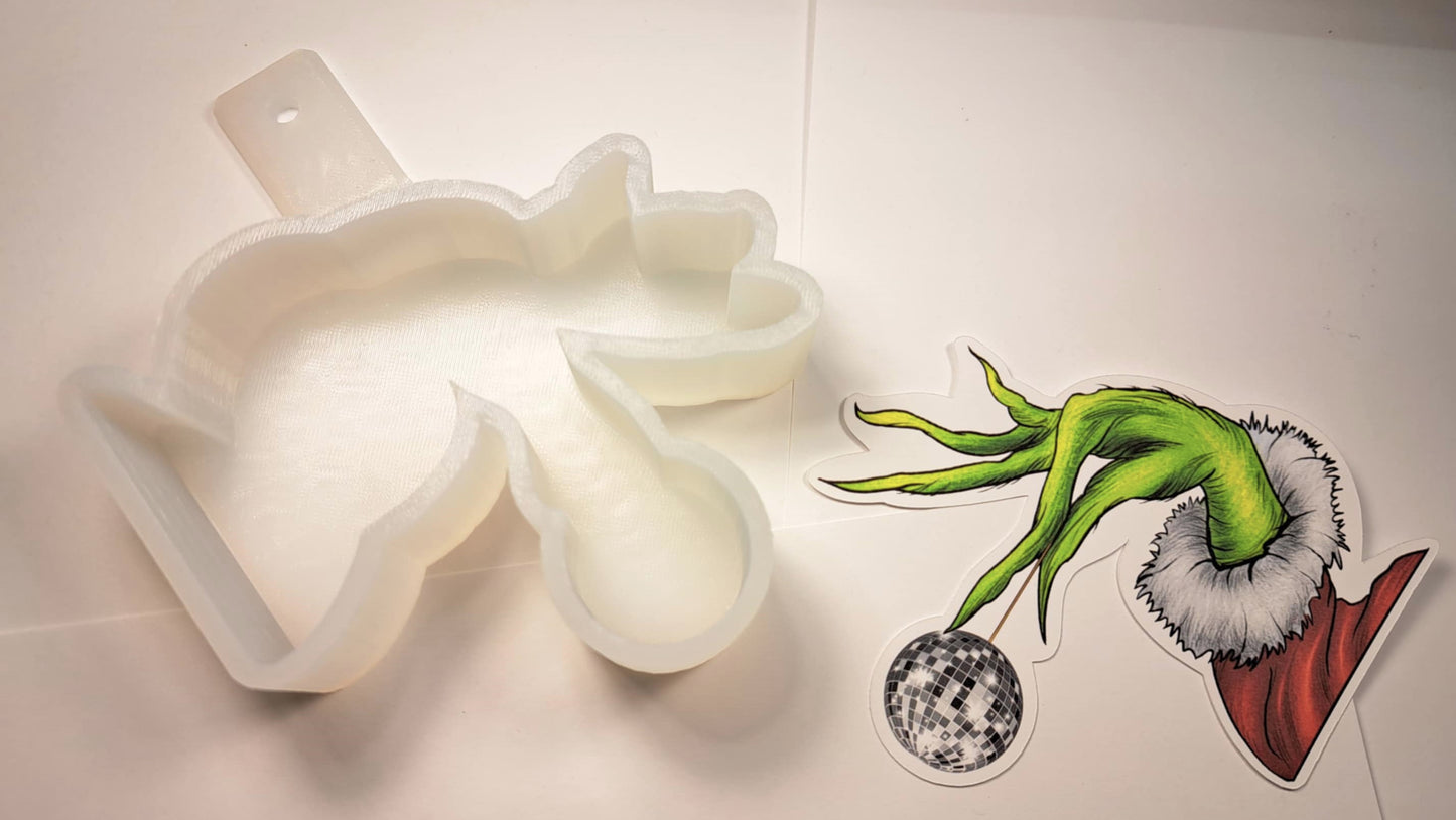 Mean One: Hand Holding Disco Ball - Green Man, Whoville Christmas Cardstock Silicone Mold, Aroma Bead Molds, Car Freshies Mold