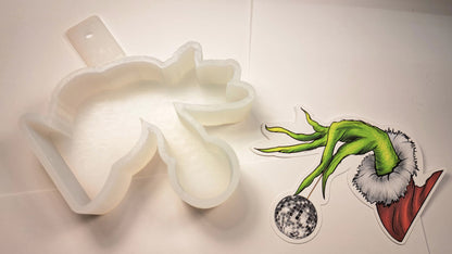 Mean One: Hand Holding Disco Ball - Green Man, Whoville Christmas Cardstock Silicone Mold, Aroma Bead Molds, Car Freshies Mold