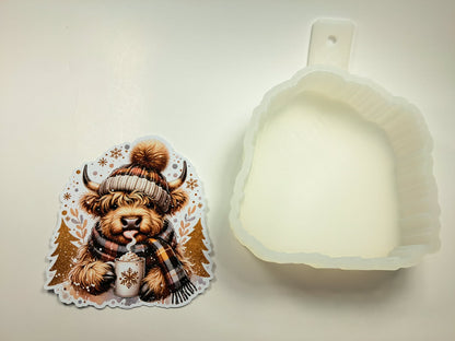 Winter Highland Cow with Hot Cocoa Cardstock Silicone Mold, Aroma Bead Molds, Premium Cardstock Images