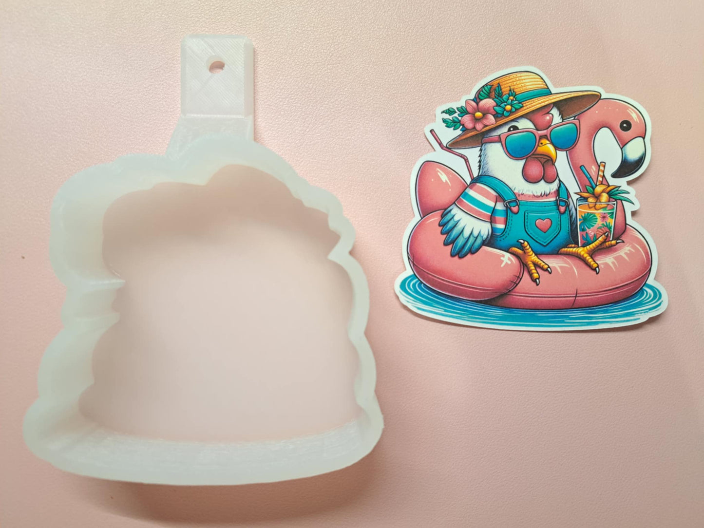 Summer Chicken On Flamingo Floatie Cardstock Silicone Mold, Aroma Bead Molds, Premium Cardstock Images
