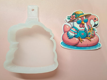 Summer Chicken On Flamingo Floatie Cardstock Silicone Mold, Aroma Bead Molds, Premium Cardstock Images