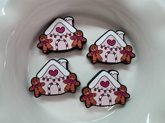 Pink Gingerbread House: Christmas Silicone Focal Bead