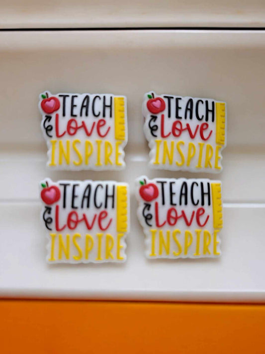 Teach, Love, Inspire (Yellow) with Apple and Ruler Silicone Focal Bead - 1237