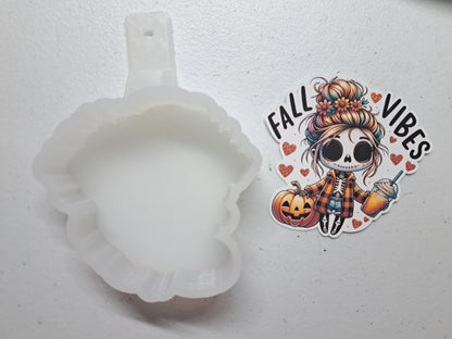 Fall Vibes Cute Skellie Girl Drink & Pumpkin Cardstock Silicone Mold, Aroma Bead Molds, Premium Cardstock Images