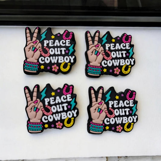Peace Out Cowboy: Peace Sign with Horseshoes and Flowers  Silicone Focal Bead