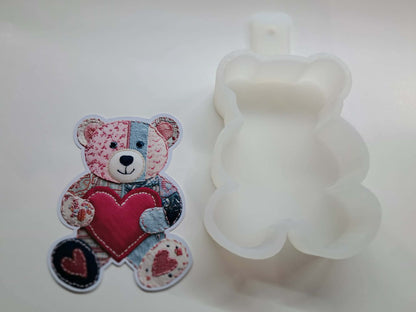 Patchwork Teddy Bear Blue & Pink Cardstock Silicone Mold, Aroma Bead Molds, Premium Cardstock Images